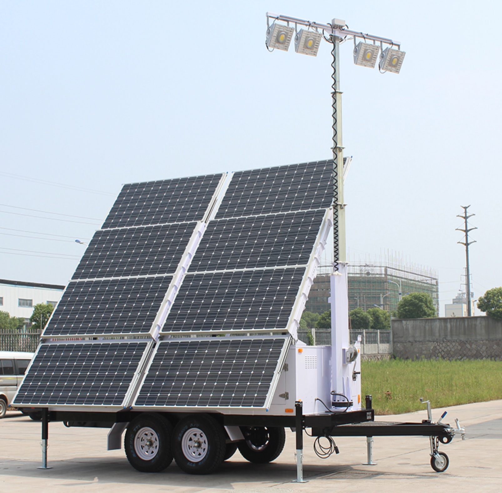 Solar Lights Tower, Job Site Solar Lights Tower, Disaster Relief Solar Light Tower, Solar Powered Trailers, Solar Trailers, Solar Light Tower, Light Tower, Solar Light Tower Quadcon Containers, Solar Light Tower Quadcon Containers Solar Trailers, Solar Trailer Solar Light Tower Quadcon Containers. Used Through Out The United States and World wide by FEMA Federal Emergency Management Agency, DHS Department of Homeland Security, Disaster Recovery Efforts, Red Cross Disaster Relief, Disaster Preparedness & Recovery.
